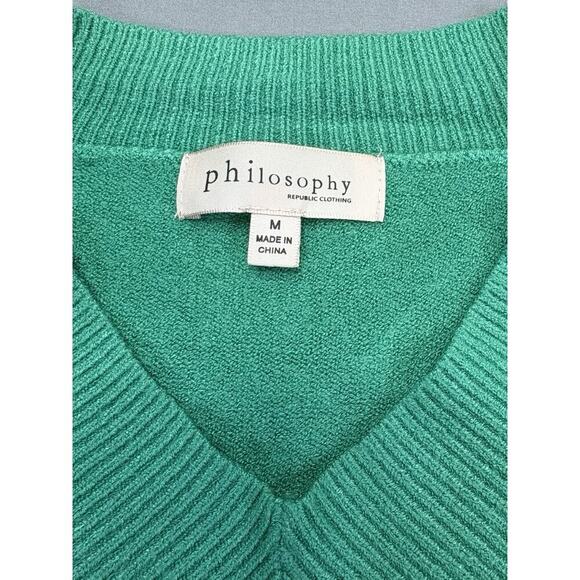 Philosophy Green Lightweight Viscose Knit V Neck Pullover Sweater Women's M - Picture 3 of 7